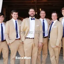 Бежевый Жених костюмы индивидуальный заказ бежевый смокинг жениха, костюм сшитый на заказ 2 кнопки лацкан с тупым углом; бежевые свадебные костюмы для мужчин