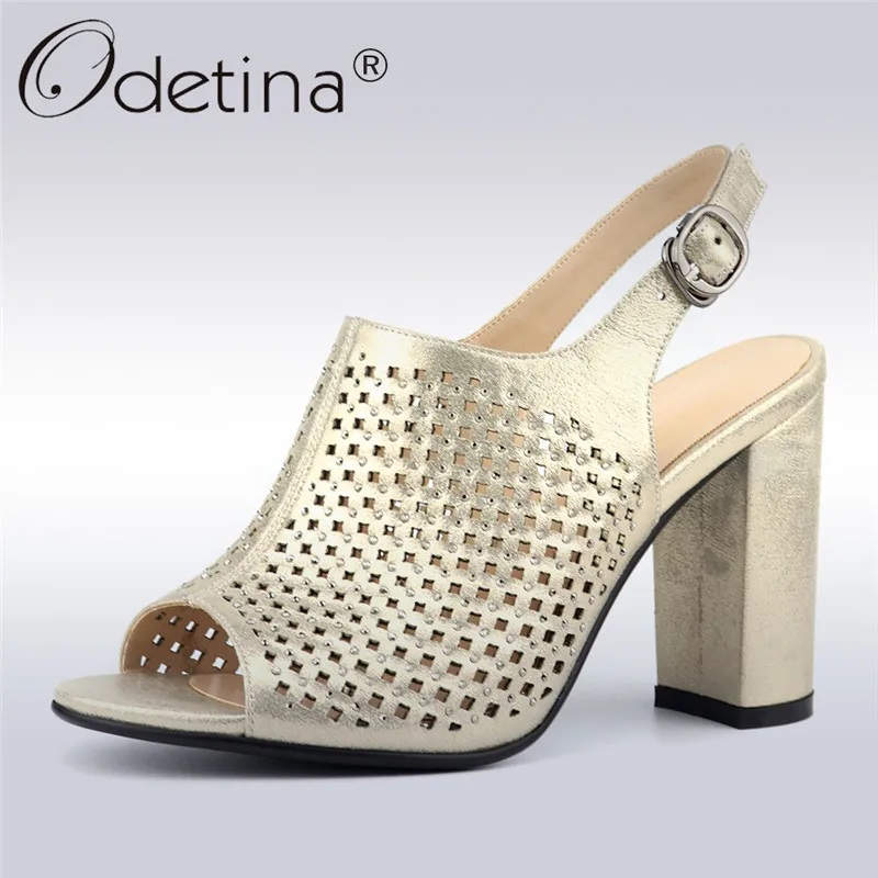 

Odetina New Fashion Women Back Strap Sandals Open Toe Block High Heel Sandals Buckle Hollow Out Summer Casual Shoes Big Size 42
