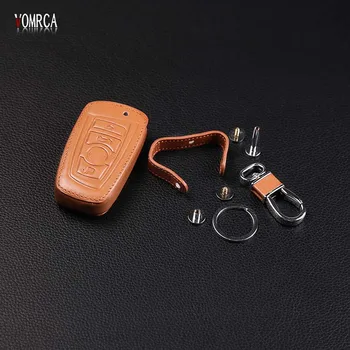 

2016 Car-cover 100% Leather Key Ring Key Holder For BMW M1 M2 M3 F10 F20 F30 X1 X6 X5 E90 Leather Wallet Car Key Case 3 buttons