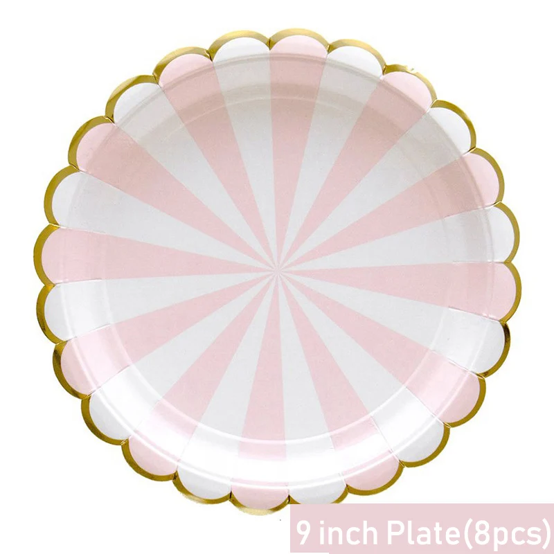 Вечерние Розовые синие полосатые одноразовые посуда бумажные тарелки салфетка полосатые чашки день рождения, детский душ Свадебные украшения для вечеринки - Цвет: 9inch Plates 8pcs