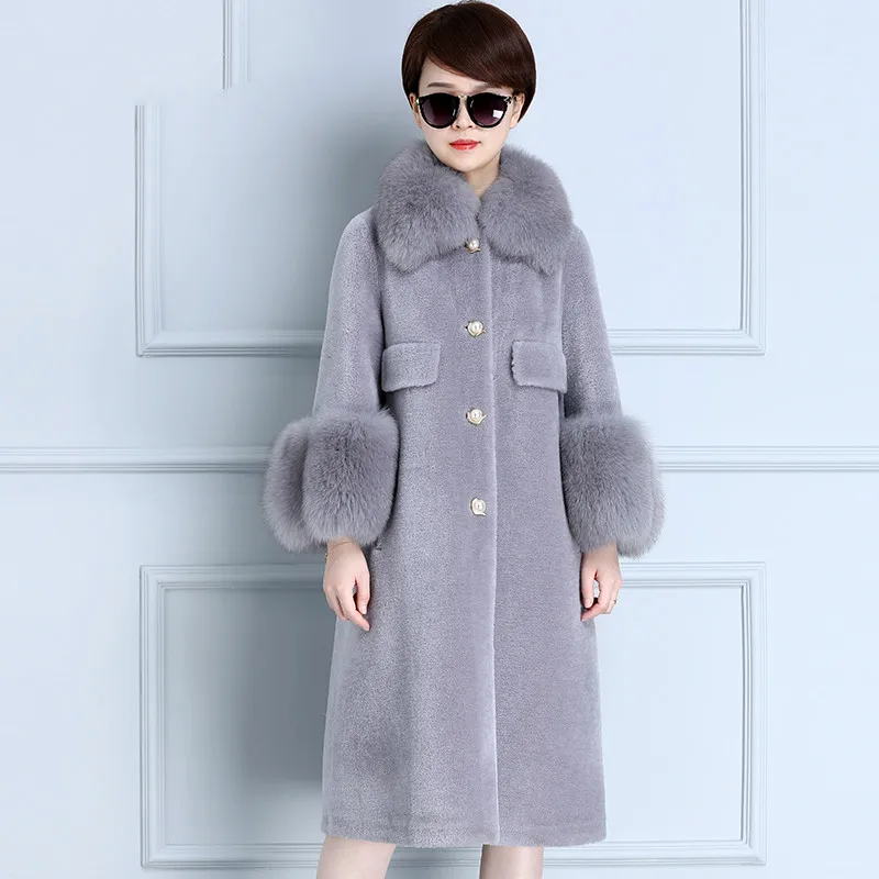 Осенне-зимнее пальто женская одежда корейское пальто из натурального меха овечья шерсть шерстяная куртка Лисий меховой воротник тонкие пальто ZT987 - Цвет: light gray