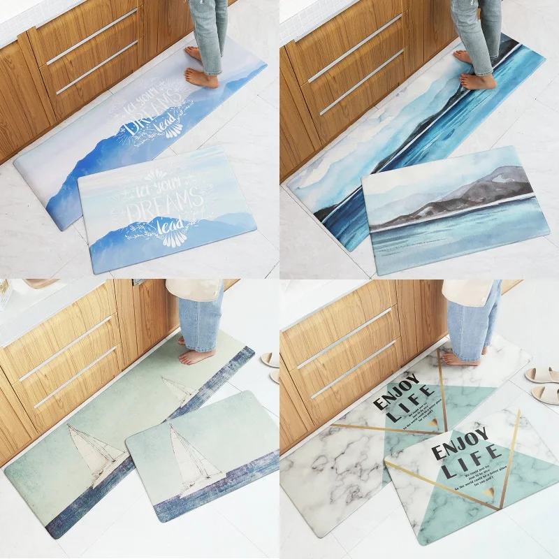 

PVC Leather Anti-slip Kitchen Mat Long Bath Carpet Modern Marble Entrance Doormat Tapete Bedroom Living Room Floor Mats Deurmat