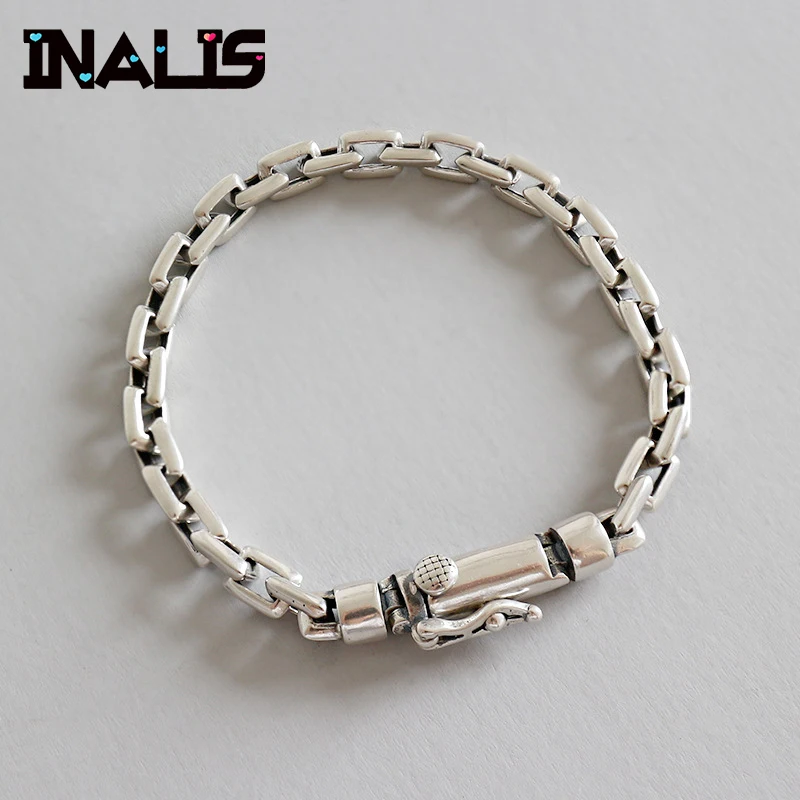 

INALIS Statement Men Bracelet 925 Sterling Silver Black Bracelet & Bangle Male Accessory Hip Hop Party Rock Women Fine Jewelry