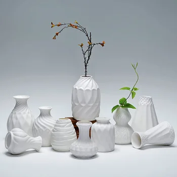 

Household White Ceramic Vase Dried Flower Arrangement Pot Office Decoration Handicraft European Style Hydroponic Flower Vase