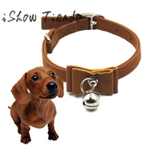 Puppy Dogs Collar Bell Rhinestone PU Leather Cat Supply Collars Pet Neck Strap Adjustable with Butterfly Knot #712