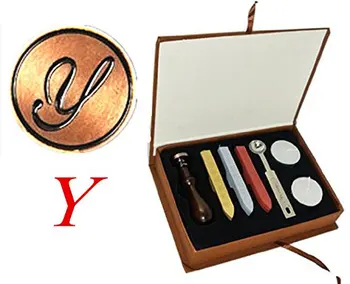 

Vintage Letter Y Alphabet Initial Y Engraved Wedding Invitation Gift Box Wax Seal Stamp Sticks Melting Spoon Set