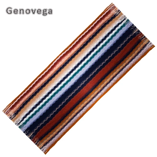 Genovega 220*100 см зимний шарф женские шали из пашмины кисточка бандана полосатый длинный женский шарф шали женские вязаные шарфы Bufanda