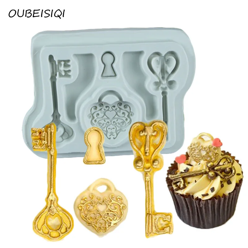 Vintage Keys Heart Locket Cake Molds Fondant Cake Silicone Molds