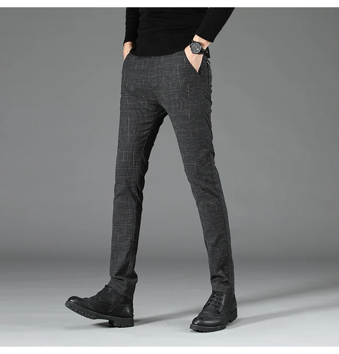Осенние новые мужские повседневные брюки модный дизайн деловые повседневные корейские облегающие Стрейчевые брюки мужская одежда черный синий серый