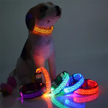 Fashion Leopard LED Dog Collar Flashing In Dark  Nylon 3 Mode Lighting Safety LED Pet Collar 2.5cm Wide Luminous Pet Products