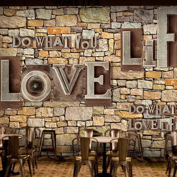 

8d Papel Murals 3d Stone Wallpaper English Alphabets Love 3D Photo Mural Wall paper for Cafe Bar Background 3d Wall Murlas