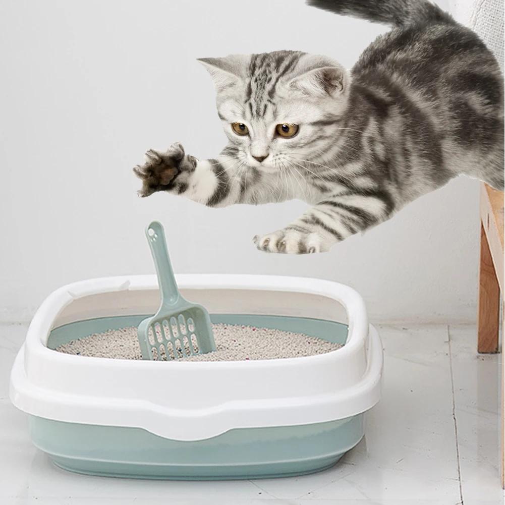 

Easy Clean Cat Litter Box Excrement Training Sand PP Anti Impact With Scoop Detachable Home Pet Supplies Open Top Toilet Bedpan