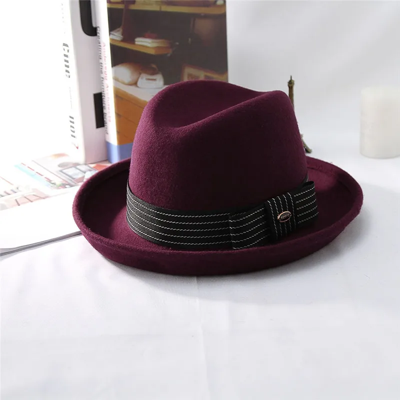 GEMVIE homberg шляпа Федора для мужчин и женщин ретро Европейский стиль джентльмен шляпа сплошной цвет изогнутые поля шерсть фетровые шляпы