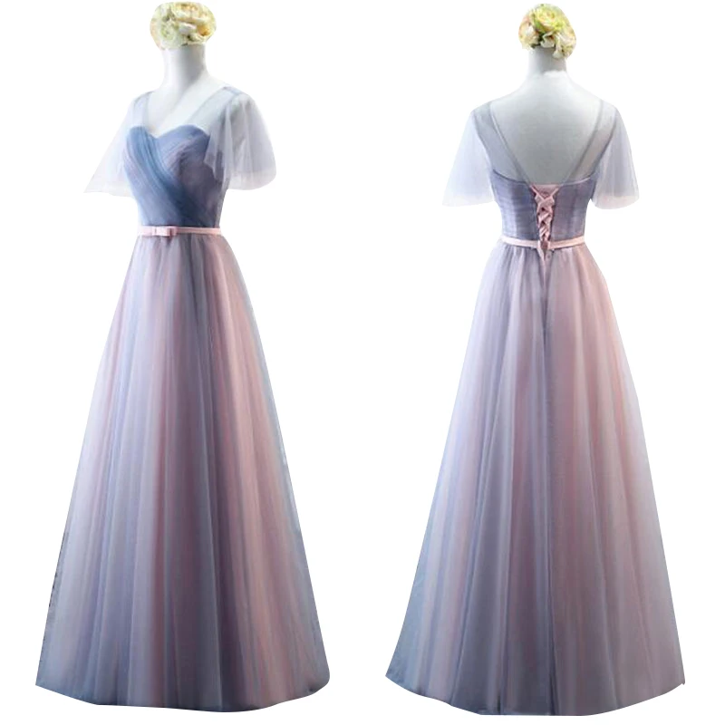 Beauty Emily Lace Pink Evening Dresses 2019 Long New V-Neck Floor Length Chiffon Lace Special Occasion Dresses