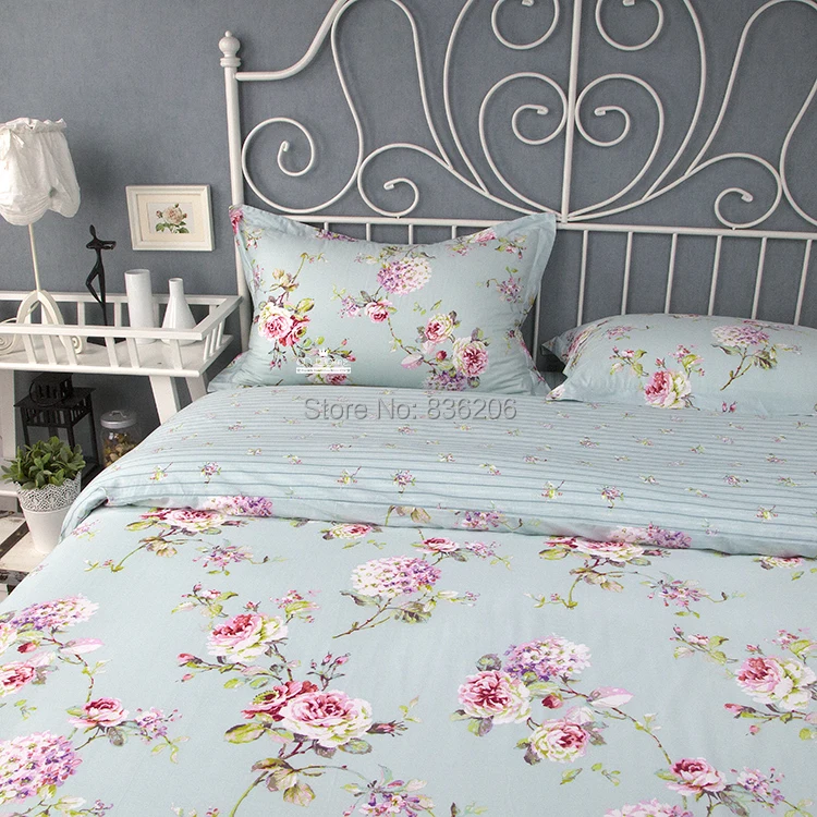 Royal Ikea Style 100 Cotton Blue Floral Duvet Cover Bed Sheet Set
