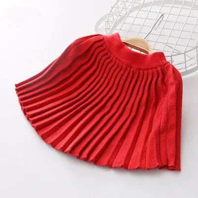 Плиссированная юбка для маленьких девочек; сезон осень-зима; детский вязаный свитер; юбки; Хлопковая универсальная юбка; детская одежда; Цвет черный, красный - Цвет: Красный