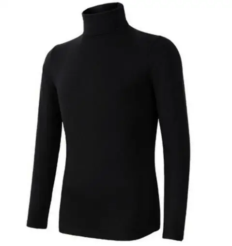 Весна Осень, вязанная Мужская рубашка с воротником-хомутом, Повседневная футболка с длинным рукавом, облегающая футболка размера плюс S-5XL/6XL, черная/белая/серая - Цвет: Черный