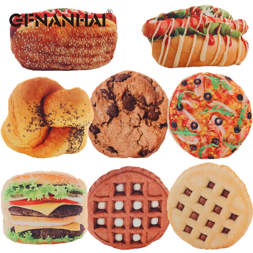 

1pc creative simulation Cookies Pizza plush toy stuffed soft hamburger food plush pillow for sofa cushion kids birthday gif