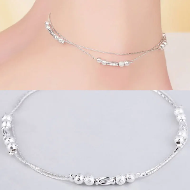 

JOYESWING Women's Anklets Bracelet On The Leg Pulseira Feminina Femme Silver Color Round Accessories Beads Chains Alloy Jewelry