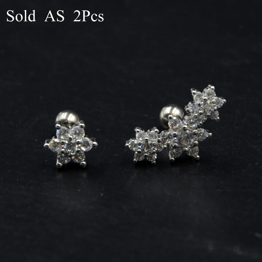 

Pair Prong Set Round Zircon CZ Gem Blossom Flower Ear Tragus Ear Cartilage Earring Stud Barbells Piercing Body Jewelry