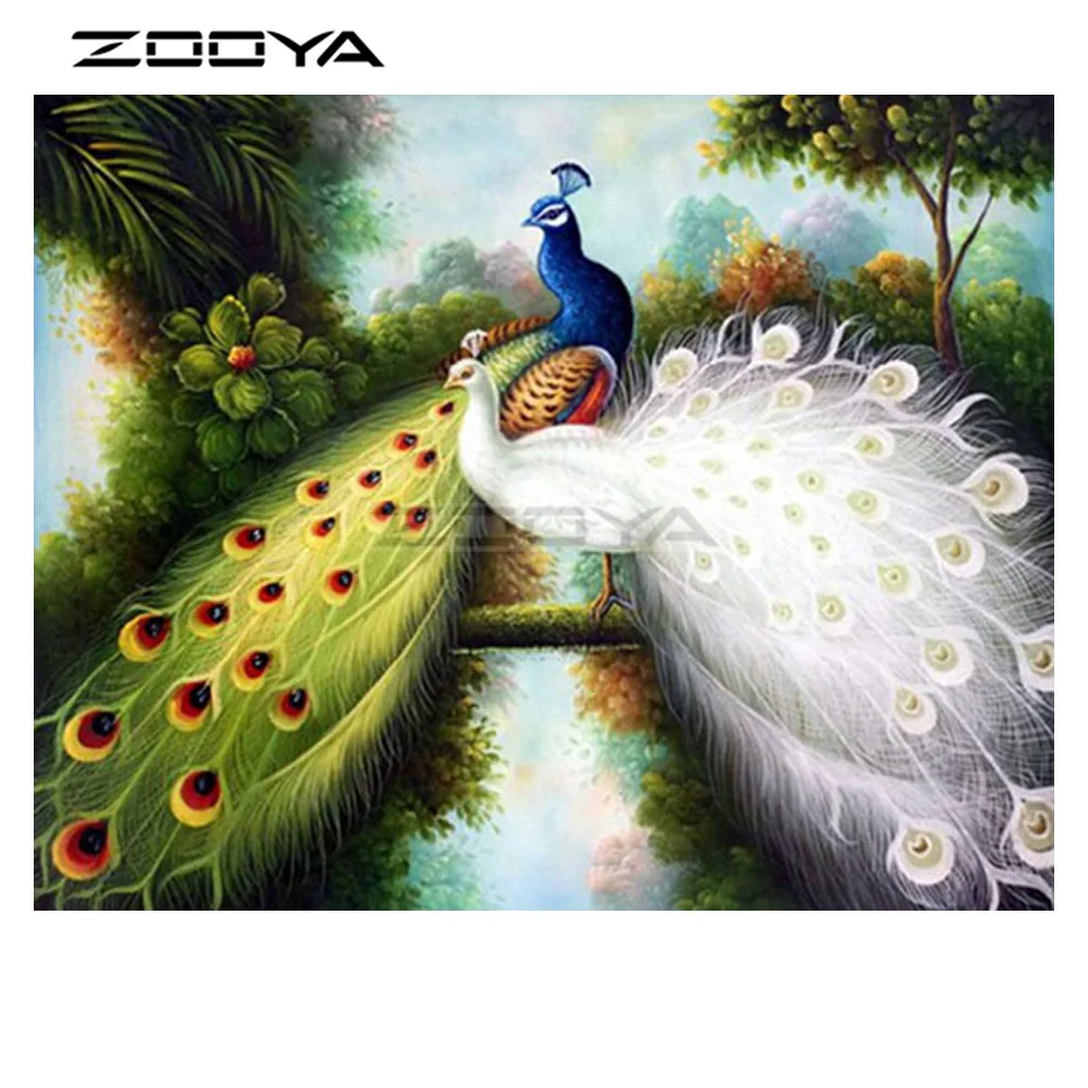 

ZOOYA DIY Diamond Embroidery Diamond Painting Animals Two Peacocks Mosaic Daisies Round Diamond Painting Cross Stitch R209