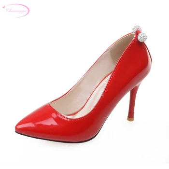 

Chainingyee nightclub party style sexy pointed toe paint pumps diamond decoration slip red black white high heel women shoes