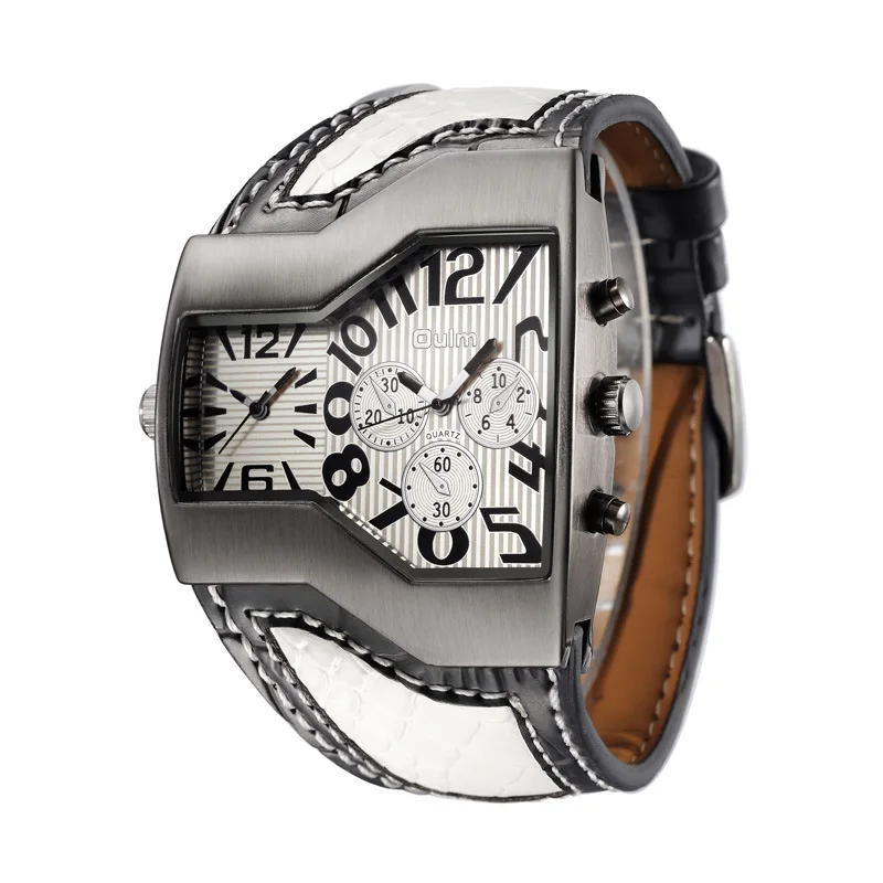 Cena Oulm Top luksusowa marka mężczyźni zegarki kwarcowe podwójny czas pokaż wąż zespół Casual męskie zegarki sportowe godziny zegarowe relogio masculino