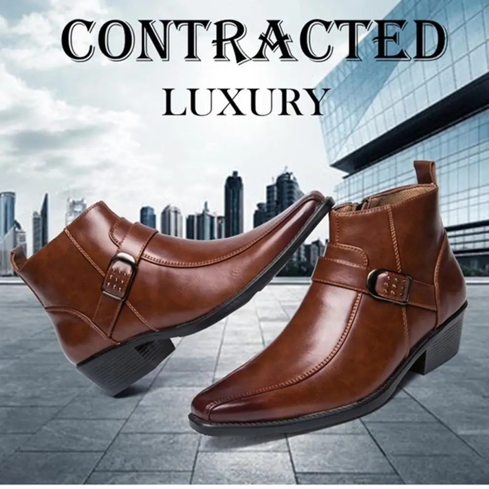 

2020 Solid Color Men's Ankle Zip Leather Boots British Retro Men Motorcycle Boots Casual Shoes Black Brown Buckle free shipping