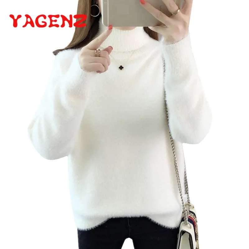 YAGENZ белый свитер женские модные топы теплая водолазка студент вязаный свитер женский пуловер осень-зима дна рубашки 265