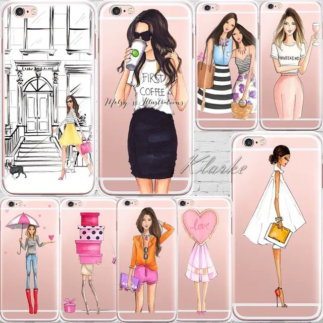 beautiful girl drink coffee design transparent tpu case cover for