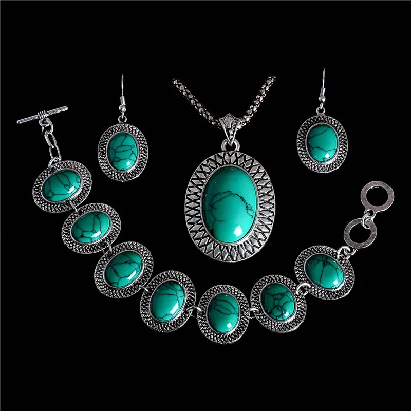 QCOOLJLY комплект ювелирных изделий 1 комплект Винтажный Зеленый Свежий кулон ожерелье серьги браслет для женщин