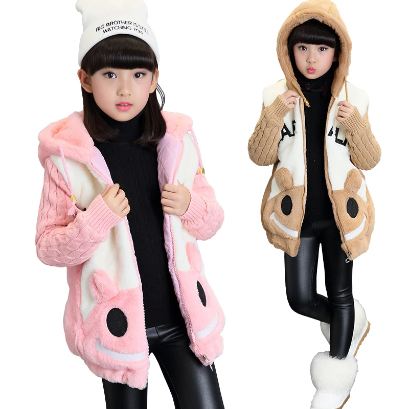 

New Winter Children Fur Coat Girls Faux Fur Jacket Wadded Thickening Jacket Girl Wadded Coat Kids Cotton Winter Outerwear Hooded