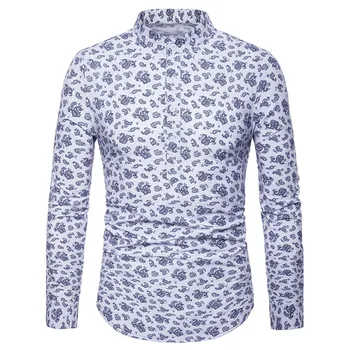 

Mens Hipster Mandarin Collar Long Sleeve Dress Shirt 2018 Fashion Paisley Henley Shirt Men Wedding Party Tops Shirts Camisas XXL