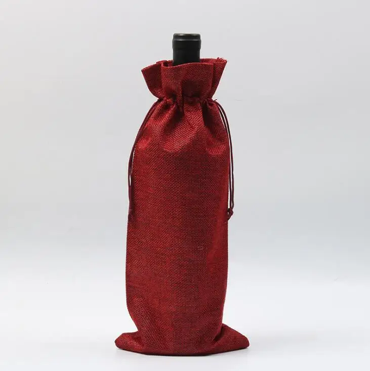 Jute Wine Bags Champagne Wine Bottle Covers Gift Pouch burlap Packaging bag Wedding Party Decoration Wine Bags Drawstring cover Jewelry Packaging
