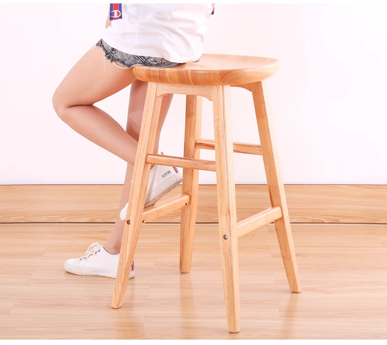 Solid wood bar stool American modern minimalist front desk stool creative European home high bar stool Solid wood bar stool American modern minimalist front desk stool creative European home high bar stool