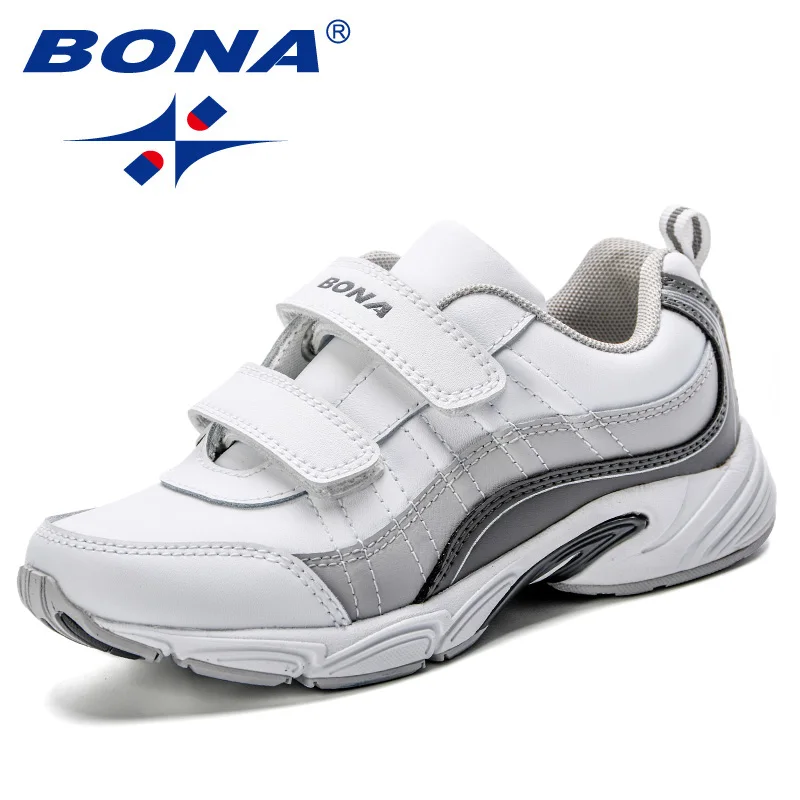 BONA/Новое поступление, прочные детские кроссовки, Модные Полосатые кроссовки контрастного цвета для мальчиков и девочек, модные детские спортивные кроссовки для бега - Цвет: White dark gray