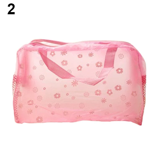 Прозрачная Водонепроницаемая косметичка для туалетных принадлежностей с цветочным принтом, сумка для макияжа 23 см x 13 см x 9 см - Цвет: Розовый