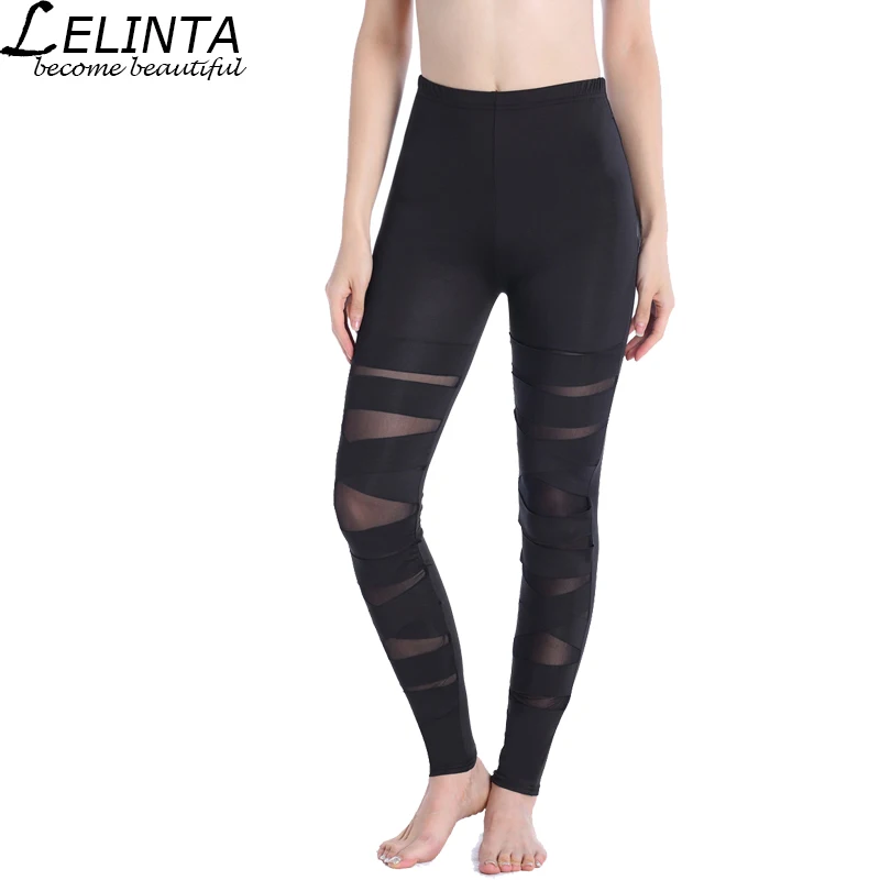 LELINTA Black Hole Leggings Women Pants Mesh Cotton Elastic Belt Pencil Pants Hollow Solid Cotton Nine Feet  Pencil Pants