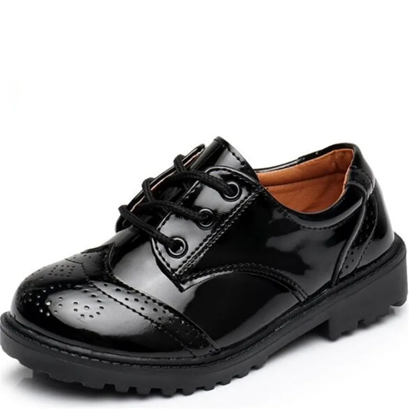 Новинка; детская кожаная обувь; цвет черный, белый; Школьная обувь для выступлений; обувь для мальчиков в британском стиле; повседневная детская обувь для малышей; 02A - Цвет: 6602 Black