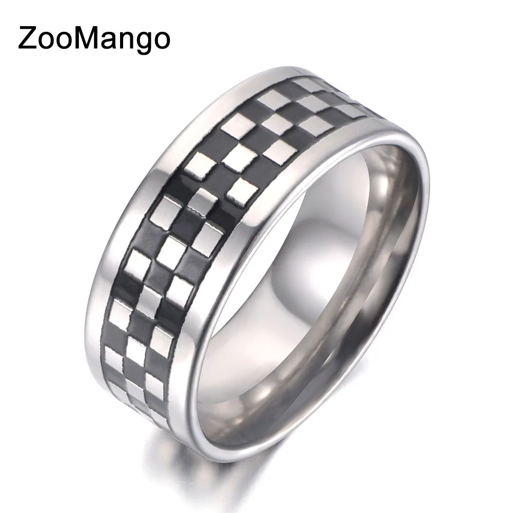 ZooMango Black Glaze Stainless Steel Rings For Women Men Frosted Brushed Anniversary Wedding Ring Jewelry Anneau ZR19043 | Украшения и
