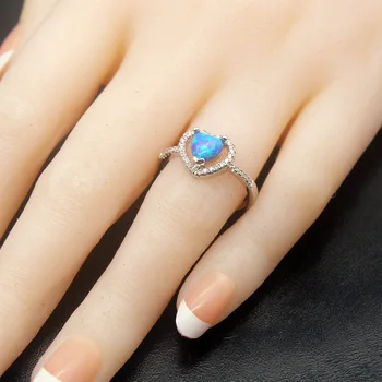

Fire Blue Australian Opal Silver Color Ring Size 6/7/8 Fashion Heart Design Rings For Women Romantic Love Christmas Gift