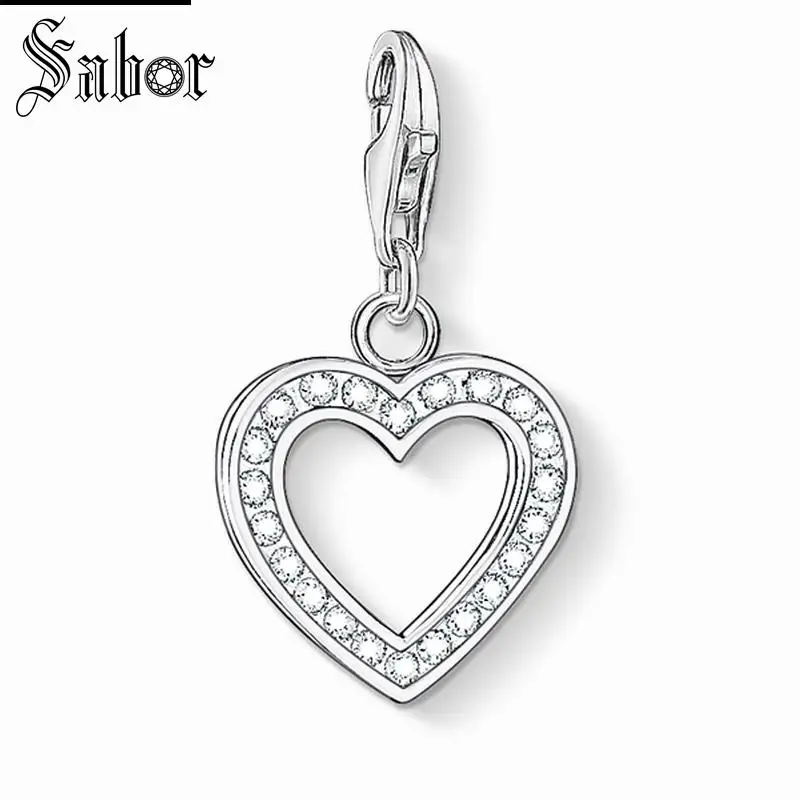 

thomas White CZ Heart Charm Pendant, gifts Jewelry For Women,2019 Gift 925 Sterling Silver Fit Bracelet jewellery charms