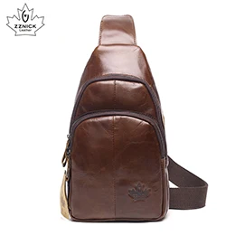 Мужские сумки через плечо из натуральной кожи, повседневная сумка-мессенджер, модная мужская сумка на плечо на молнии, нагрудная сумка ZZNICK - Цвет: coffee 9202