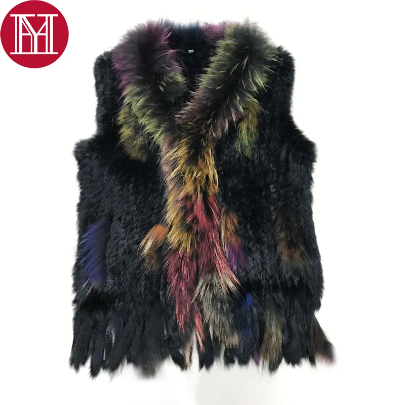 Col Manches Sans Coloré Avec De Bonne Lapin Picture 2017 Laveur Nouveau Style Tricoté Fourrure Qualité Naturel Réel Gilet Manteau Raton Color TWBA7x