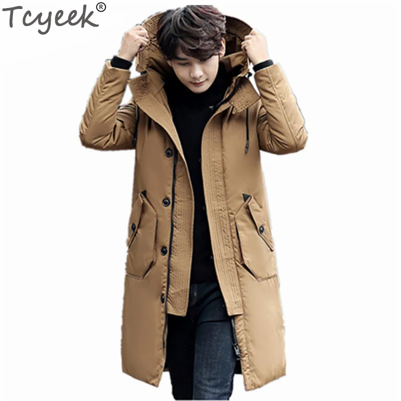 Tcyeek Длинная зимняя куртка, Мужская брендовая одежда, мужские пальто, высокое качество, белый утиный пух, парки, Jaquetas Masculina Inverno CJ287