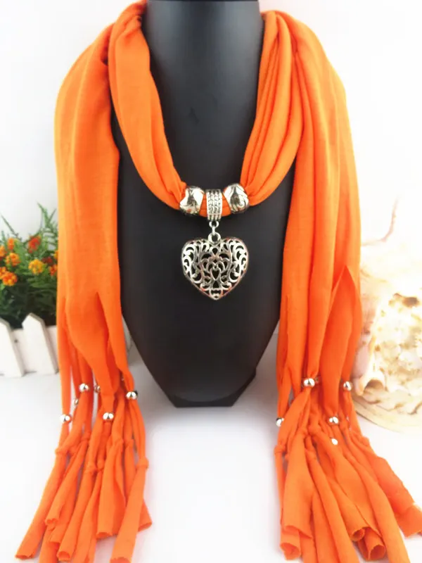Осеннее новейшее женское ожерелье с шелковым шарфом в форме сердца, колье ручной работы в стиле бохо, длинное ожерелье с подвеской, большие ювелирные изделия - Цвет: Оранжевый