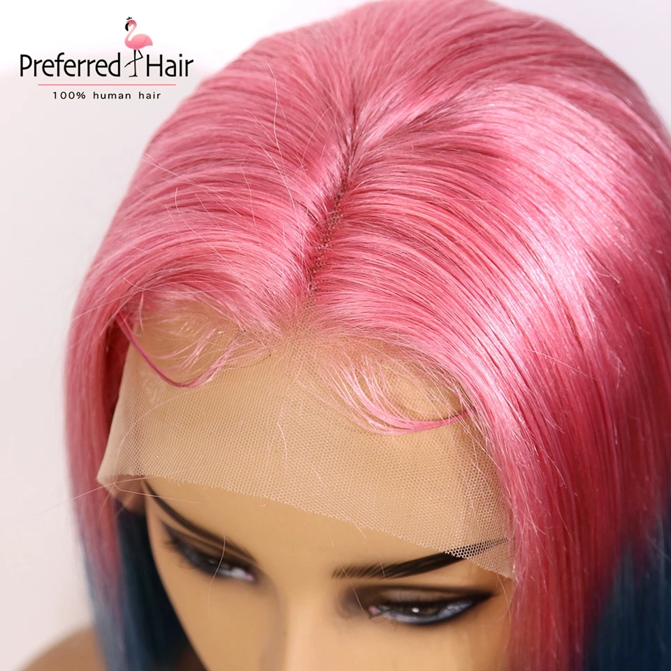 Предпочтительный короткий парик бразильский Remy Омбре кружевной передний парик предварительно выщипанные прозрачные кружевные прямые человеческие волосы парики для черных женщин