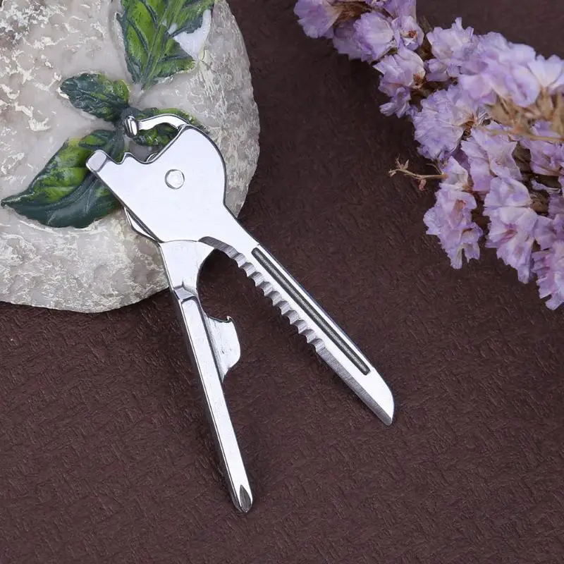 Outdoor 6 in 1 Folding Mini Knife Multi Functional Key Ring Cutter Stainless Steel Folding Pocket Knifes Swiss Camping