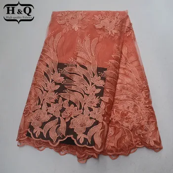 

Peach French Beaded Lace Fabric High Quality 2019 Embroidery African Lace Fabric With Stones Nigerian Tulle Lace For Woman Dress