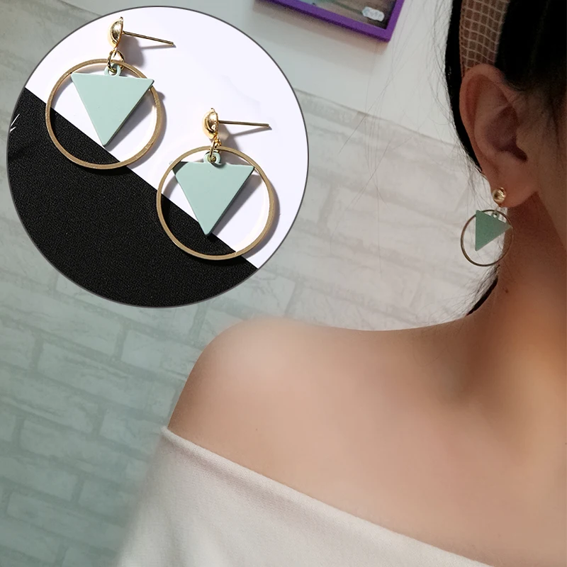

Korean Style Geometric Round Circle Drop Earrings For Women 2018 New Fashion Simple Candy Color Triangle Ear Jewelry